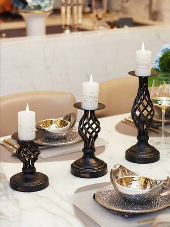 1 set minimalistiska ljusstakar i vintage-europeisk stil, perfekta för heminredning, bordsdekor, bröllop, alla hjärtans dag, sovrum och vardagsrum (ljus ingår ej)