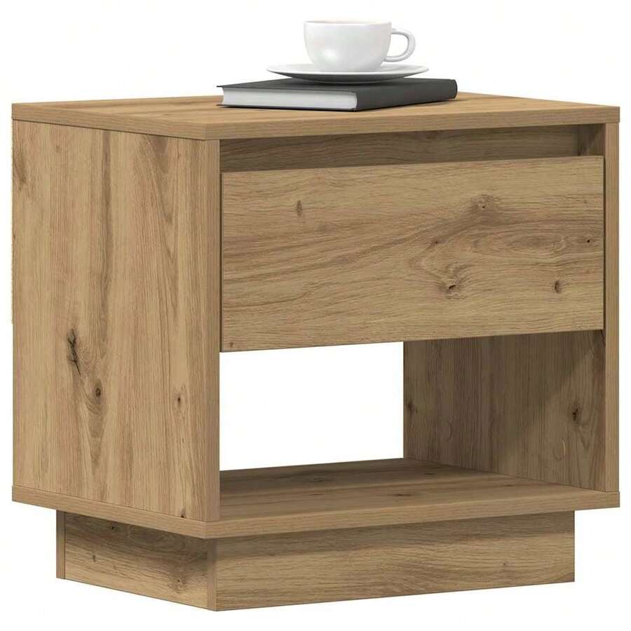 Table de chevet vidaXL, chêne massif, fabrication artisanale, 45 x 34 x 44 cm, bois d'ingénierie - Tabac - Voir 1