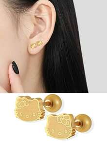 1对三丽鸥Hello Kitty卡通可爱粉色猫耳耳环，时尚耳环，金色耳环配红色蝴蝶结，轻盈奢华设计，可用作服装装饰，凸显优雅美丽，高端大气，适合日常佩戴和派对创意礼物，猫主题派对收藏和展示，生日和节日派对的绝佳配饰礼物。 - 彩色 - 查看 2