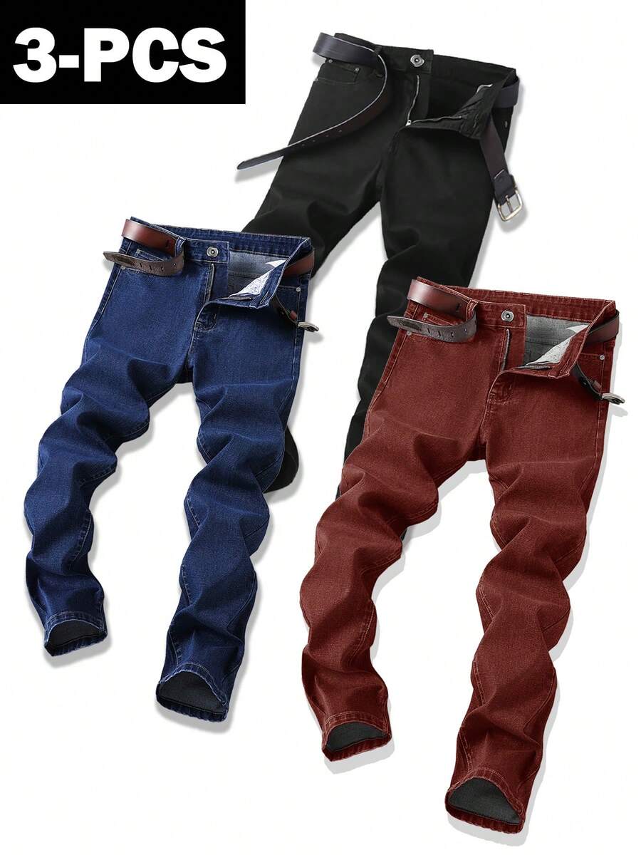 3-Pack Of Men's Versatile Slim-Fit Stretch Casual Jeans, A Great Gift For Husbands Or Boyfriends. - Nhiều màu - Xem 1