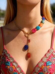 1pc Creative Fashion Elegant Classic Religious Titanium Steel Round Heart-Shaped Figure Cross Bead Contrast Color Necklace For Women, Sisters, Couples Jewelry Gift Perfect For Valentine's Day, Daily Dates, Parties, Holidays, Gifting, And Vacation Wear(The Beads On The Necklace Can Slide.)