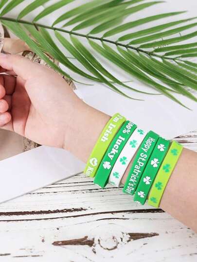 6 piezas Pulseras del Día de San Patricio, pulseras de silicona verdes con trébol del Día de San Patricio, pulseras irlandesas, joyas y decoraciones para fiestas del Día de San Patricio