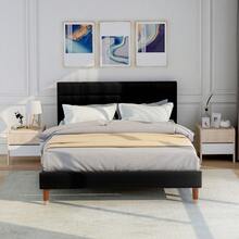 Upholstered Bed, Double Bed With Slatted Base, 140x200cm Upholstered Bed Frame With Headboard, In Black Linen, For Adults & Teenagers, (Mattress Not Included) - Black - View 4