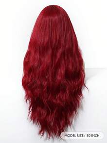 30英寸超长水波纹假发，女士红色角色扮演假发，带刘海，自然耐热合成纤维卷发假发，适合派对角色扮演使用 - 紅色 - 查看 5