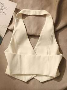 1PC Sexy Elegant Women's Apricot Halter Camisole Backless Slim Fit Crop Tank Top Inner/Outer Wear Soft Skin-Friendly Fabric 200g Daily Home Party Date Office Commute Travel Gift For Girlfriend Mom Daughter Friend Anniversary Present Limited Quantity Per Order - 杏色 - 查看 3