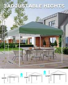 Huisuilinss Canopy Tent,10X10FT Pop Up Canopy Tent,Outdoor Instant Beach Tent,Portable Gazebo With 3 Adjustable Height,Easy Set Up Sun Shelter With 4 Sandbags & Carrying Bag For Camping Parties Outdoor Events - Verde - Ver 2