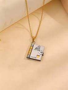 Camhanno 1pc Stainless Steel Book Shaped Necklace, Cute And Fun, Ideal Gift For Your Granddaughter (Or Friend Gathering) - Multicolor - View 8