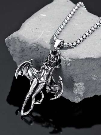 1 pieza Collar colgante de diosa murciélago del diablo sexy de estilo gótico retro para hombres y mujeres, joyería punk de hip hop para cosplay y fiestas