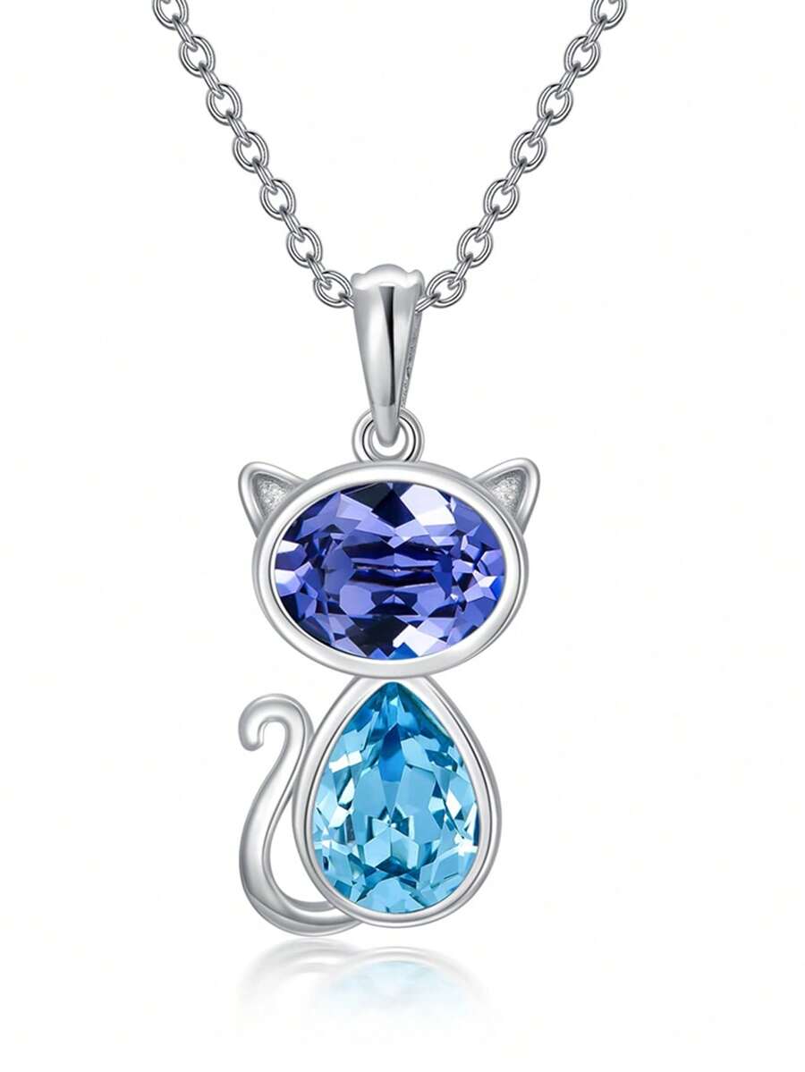 S925 Sterling Silver Cute Cat Pendant Necklace, Versatile Jewelry For Women, Great Gift For Birthday, Graduation, Christmas, New Year - Multicolor - View 1