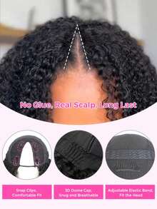 CURLYME Kinky Straight V Part Wig With Elastic Drawstring Upgrade U Part Wig Beginner Friendly Wigs No Leave Out Hand Tied Glueless Wigs Protective Style Wear Go Wigs For Women - SNatural - View 6