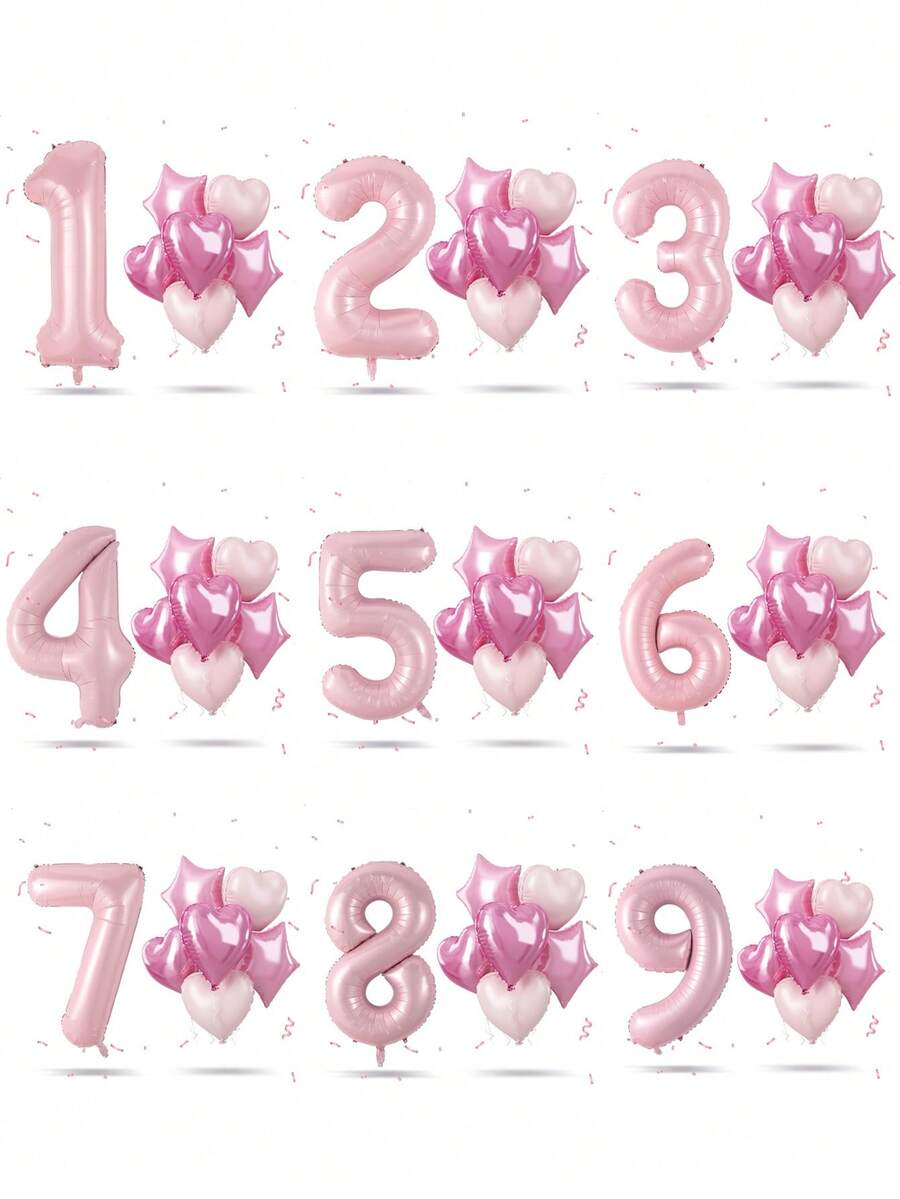 1組40英吋(約101.6公分)0-9粉色數字氣球,大尺寸淺粉色數字氣球、淺粉色愛心氣球、粉色星星鋁箔氣球、鋁箔愛心氦氣球,適合女孩、生日派對、週年紀念、派對裝飾 - 彩色 - 查看 1