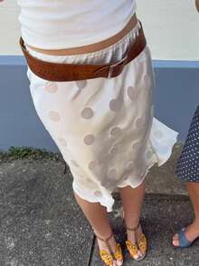 Women Y2k Satin Midi Skirt Polka Dot Print Low Rise Skirt Elastic Waist Casual Straight Summer Going Out Skirts Beach Vacation Vintage Skirts Summer Aesthetic Clothes Streetwear - 白色 - 查看 6