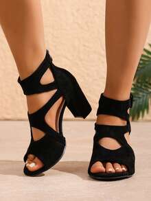 Women's High Heel Sandals Casual Hollow Out Open Toe Platform Sandals - Black - View 11