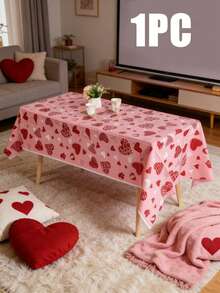3pcs 137*274CM/53.94*107.87IN Disposable Tablecloth, Romantic Heart Design, Pink Background With Various Red Heart Patterns, Suitable For Valentine's Day Party, Girly Birthday, Spring Afternoon Tea Decor, And Daily Use - Multicolor - View 11