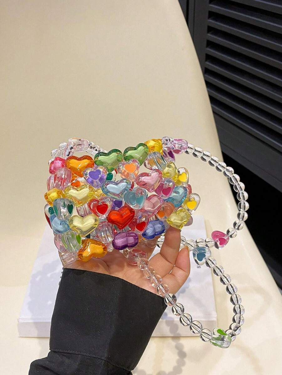 Mini Heart Shape Beaded Square Bag Colorblock Fashionable, Perfect For Music Festival, Perfect Valentine's Day Gift For Her, Best Valentines' Gift Choice Ever, Fashionable Heart Purse, Perfectly Match With Valentine Day Dress - Nhiều màu - Xem 1