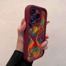 Funda de teléfono móvil con diseño de ondas coloridas y patrones artísticos vibrantes, adecuada para modelos, 16, 16 ProMax, 15, 15 ProMax, 14, 13, 12 y 11 Pro, fabricada en material TPU y que proporciona protección anti-golpes, perfecta como regalo para familiares, amigos, niños, cumpleaños, festividades de primavera, novios, novias y San Valentín - Burdeos - Ver 4