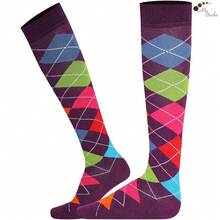 Mysocks Unisex Knee High Long Socks Argyle,8-11,MultiPurple - Ungu Ganda - View 4