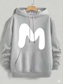 Sudadera con Capucha para Mujer | Estampado de Letra "M" Estilizada en Blanco | 50% Algodón 50% Poliéster | 280g | Empaque Individual - Gris - Ver 1
