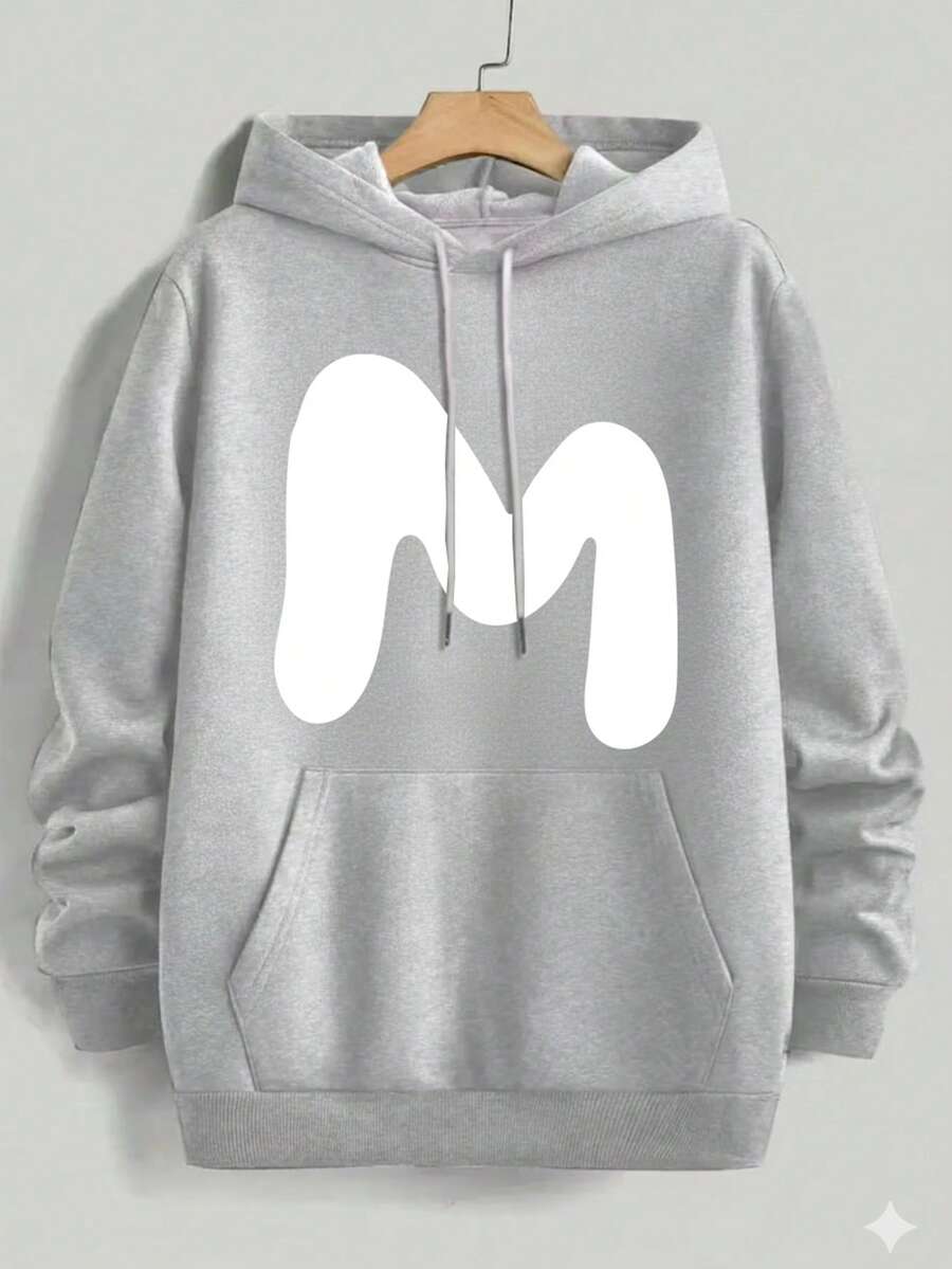 Sudadera con Capucha para Mujer | Estampado de Letra "M" Estilizada en Blanco | 50% Algodón 50% Poliéster | 280g | Empaque Individual - Gris - Ver 1