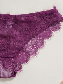 1 Set Women Lace Embroidery Wireless Bra And Panty Set - Purple - View 5