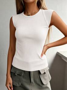 Women's Summer Clothes Tanktop Casual Ribbed Cap Sleeve Slim Fitted Knit Basic Cute Tops Tee Shirts Fashion Vacation White Clothes Tops For Women - trắng - Xem 5