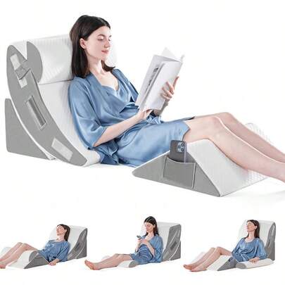 4PCS Orthopedic Bed Wedge Pillow Set For Sleeping Post Surgery Foam Pillow For Body Back And Leg Pain Relief Triangle Adjustable Port Pillow - Acid Reflux Anti Snoring And GERD Sleeping