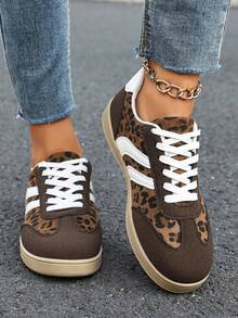 Leopard Print Patchwork Casual Sneakers, Fashionable Outdoor Sports Shoes For Teenagers, 2026 New Arrival - Brown - View 4