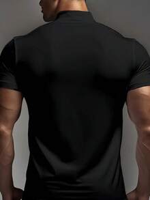 Men's Casual Versatile Solid Color Half-Turtleneck Short Sleeve T-Shirt, Suitable For Daily Commute, Spring/Summer - Black - View 2