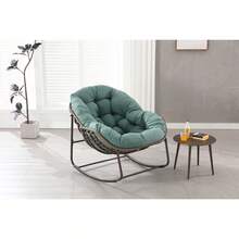 Silla mecedora de ratán para exteriores, silla reclinable con cojín acolchado para exteriores, para porche delantero, sala de estar, patio, jardín. 
 Blanco 6OUN - Verde claro + acero + algodón - Ver 2
