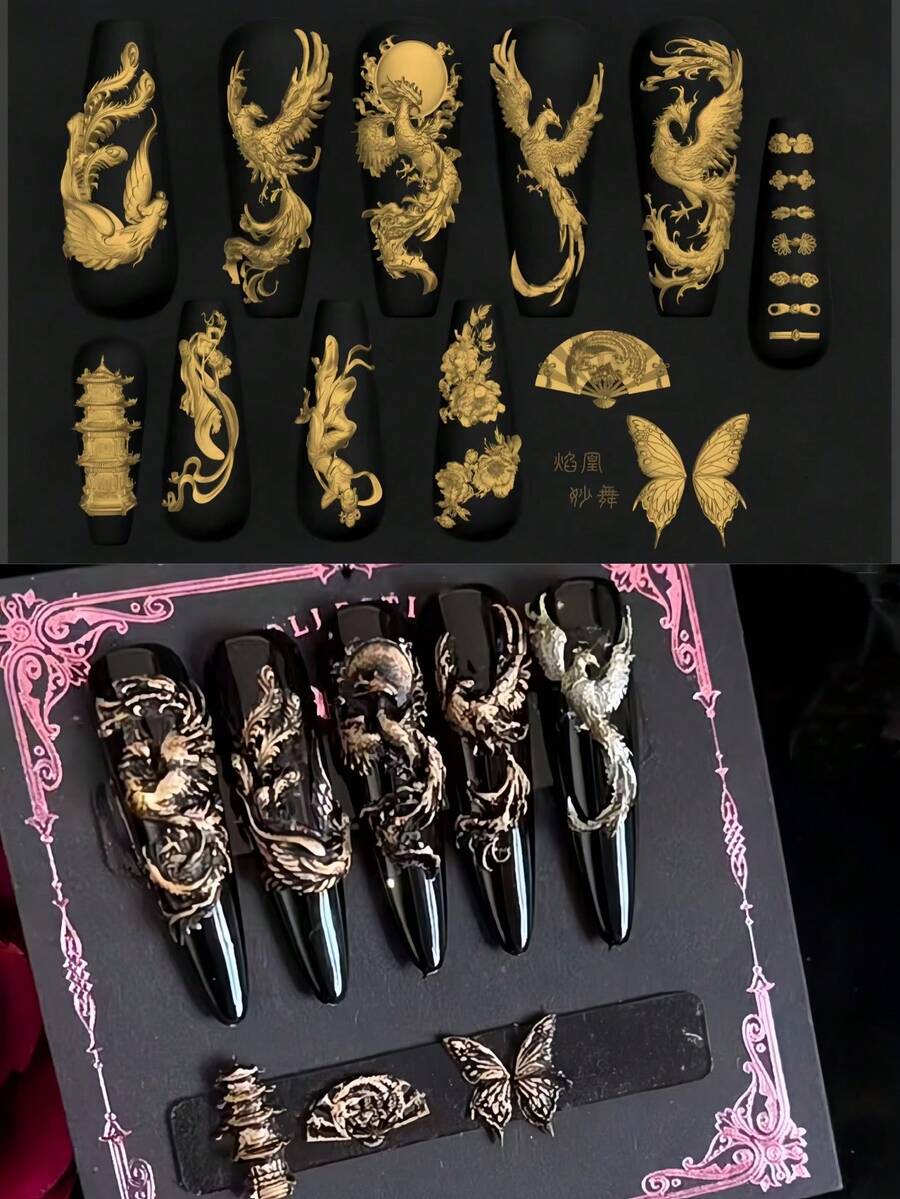 1pc Elegant Phoenix, Butterfly, Pagoda 3D Nail Art Mold, Delicate Transparent Silicone Mold - Clear - View 1