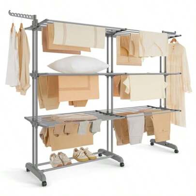 Clothes Drying Rack 4-Tier Foldable Laundry Drying Rack 69.9-Inch Tall Extendable Rods Stainl Steel Rolling Clothes Horses Clothes Airer Indoor Outdoor Use  Gray ULLR704G01