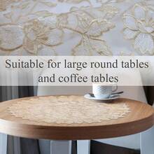 Retro Round Lace Tablecloth 24 Inch Embroidered Table Cover Decorative Dining Doily For Wedding & Cafe, Brown With White Flora,BrownWithWhiteFlora(24Inch) - 棕色帶白色花卉(24吋) - 查看 6