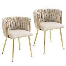 Modern Velvet Dining Chairs Set Of 2, Woven Upholstered Living Room Chairs, Soft Comfortable Elegant Accent Chairs, Ergonomic Curved Backrest With Integrated Armrest Design, High-Resilience Cushion, Gold Metal Legs, Sturdy Metal Frame, Suitable For Living Room, Dining Room, Kitchen Island, Bedroom, Office And Apartment(Ivory) - 白色 - 查看 7