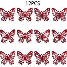 Lecute 12 Mariposas Decorativas 3d Pegatinas Arreglo Fiesta Evento - Rojo - Ver 1