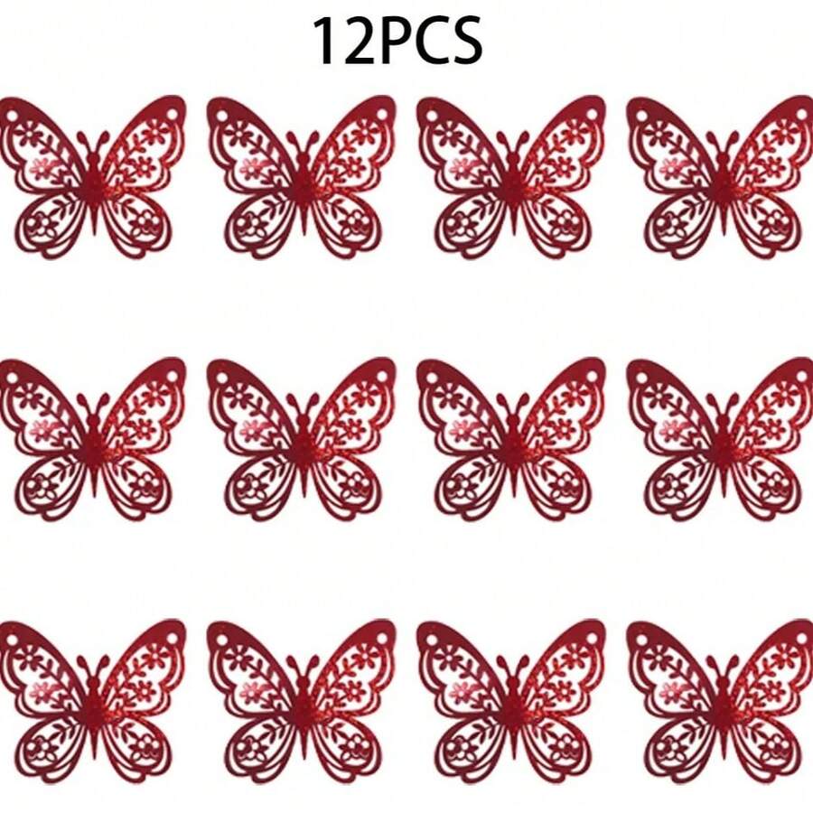 Lecute 12 Mariposas Decorativas 3d Pegatinas Arreglo Fiesta Evento - Rojo - Ver 1
