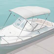 Bimini Top Bootsabdeckung Sonnenverdeck (4 Bögen) aus 600D Polyester mit Rahmen aus Aluminiumlegierung, wasserdichte Sonnenschutz-Bootsmarkise mit Aufbewahrungstasche, 216-229 cm Hellgrau - 4 Bogen 85-90*54 Zoll Hellgrau - Übersicht 9