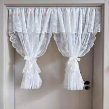 1 bộ rèm ren hoa trắng trang nhã + yếm rèm, thiết kế không cần khoan, dễ dàng lắp đặt, phù hợp cho nhà bếp, phòng ngủ, bệ cửa sổ, cửa ra vào, rèm voan kiểu công chúa. - Vải voan ren trắng + đầu rèm tích hợp - Xem 12