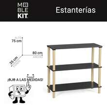 Ecommerc3 MOBLEKIT | Auxiliary Shelves In Wood, Metal And Bamboo With Screwless Assembly, Multifunctional Furniture With Different Levels For Storage, Books, Shoes And Home Decoration - Negro - 80x35x75 cm - View 3