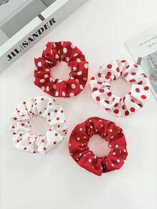 4pcs Spring/Summer Valentine's Day Sweet & Cute Fabric White, Red Polka Dot Scrunchies, Hair Ties, Headbands, Suitable For Daily Outfits, Elegant & Adorable Hair Accessories ,Scrunchy Hair Ties Valentine's Day Accessories Gift - Multicolor - View 10