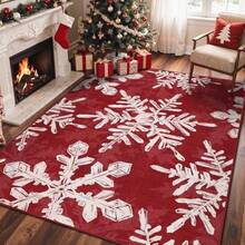 Alfombra navideña 2x3 pies lavable para entrada recámara decoración hogar estampado antideslizante - Patrón de cuento de Navidad rojo+7' x 5' (Rectangular) - Ver 1
