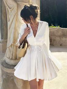 2026新款优雅通勤/商务休闲简约办公室套装，修身A字连衣裙，情人节套装，优雅女士连衣裙，优雅派对连衣裙，优雅连衣裙，音乐节套装，外套，Y2K风格套装，生日派对连衣裙，短款连衣裙，度假连衣裙，女士生日套装，女士沙滩装，女士春季连衣裙，新年连衣裙，女士度假套装，女士情人节套装 - 白色 - 查看 4