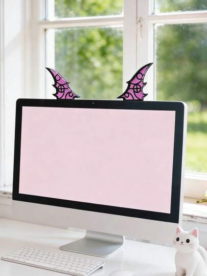2 piezas Clips de pantalla con alas de murciélago de acrílico rosa, decoración colgante de escritorio - Lindo adorno para la parte superior del monitor, decoración de pantalla removible y reutilizable, orejas de pantalla, decoración de monitor con alas de murciélago, alas de murciélago, lindo accesorio para computadora, juegos y oficina
