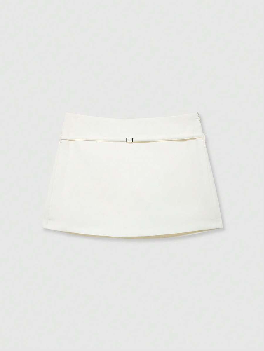 Women's Solid Color Zipper Waist Belt Skirt Pants Summer - Beige - View 1