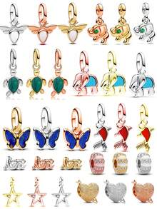 1 Set Of 3 Colors - Gold, Silver, Rose Gold Heart, Star, Butterfly, Elephant, Turtle, Fish Beaded Pendants, Animal & Geometric Elements Suitable For DIY Bracelets, Necklaces, Jewelry Making - Gold, Silver and Rose Gold - View 1