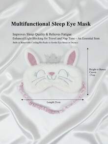 1pc Plush Crown Rabbit Sleep Eye Mask, For Children 8+ Years Old, Teens & Adults, Adjustable Satin Eye Shade, Sleeping Mask, Suitable For Napping, Airplane Travel, Hot/Cold Therapy - White - View 11