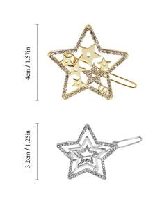 Christian Dior 2个星形发夹，银色和金色水钻装饰发夹，星空设计发饰套装 - 金銀色髮夾 - 查看 3