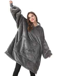 Chăn mặc có mũ trùm đầu unisex, chăn nỉ có mũ trùm đầu cỡ lớn, chăn lông cừu ấm áp thoải mái với tay áo và túi ngoại cỡ, phù hợp cho người lớn, sử dụng trong nhà và ngoài trời, món quà tuyệt vời. - Nhiều màu - Xem 16