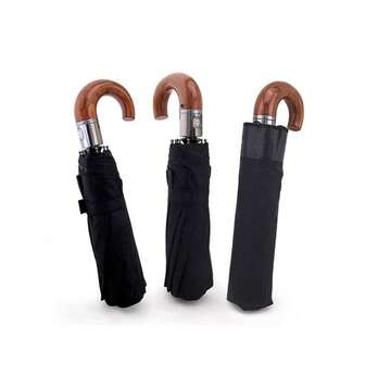 3-Fold Wooden Curved Handle Automatic Umbrella, Dual-Use Windproof Rainproof Umbrella, High-End Business Umbrella, Fashionable Unisex Umbrella