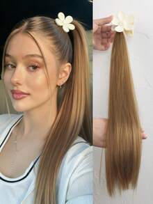 [Clip de pelo con flor blanca + Extensión de cola de caballo] 1 pieza de 18 pulgadas de largo medio recto Clip de garra de cola de caballo, peluca sintética natural, fácil de usar, adecuado para la escuela, la universidad, accesorios para el cabello de mujeres en otoño e invierno, adecuado para atuendos de vacaciones (múltiples colores de cabello disponibles, clip de pelo de flor blanca mate dulce y lindo, adecuado para mujeres, adecuado para cabello grueso, colores brillantes, clip de pelo de flor de garra de clip de pelo de agarre de pelo) - Multicolor - Ver 14