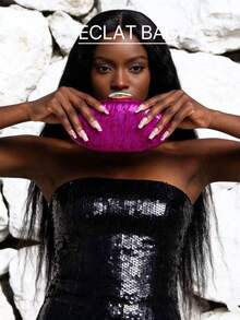 1 件时尚亚克力亮面女士晚宴包，蛋形斜挎包，配有可拆卸金链，适合婚礼、派对、度假 - 玫紅色 - 查看 2